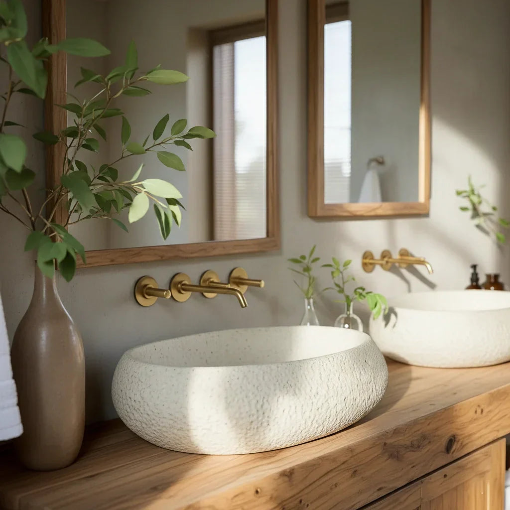 Double Solid Wood Bathroom Vanity with Cabinet and Open Shelf
