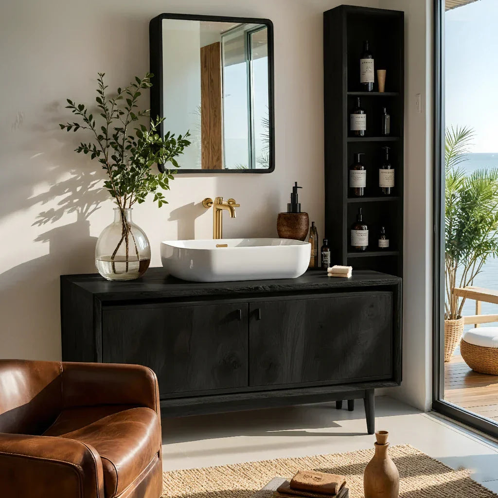 Solid Wood Bathroom Vanity with Double Doors for Coastal-Modern Baths