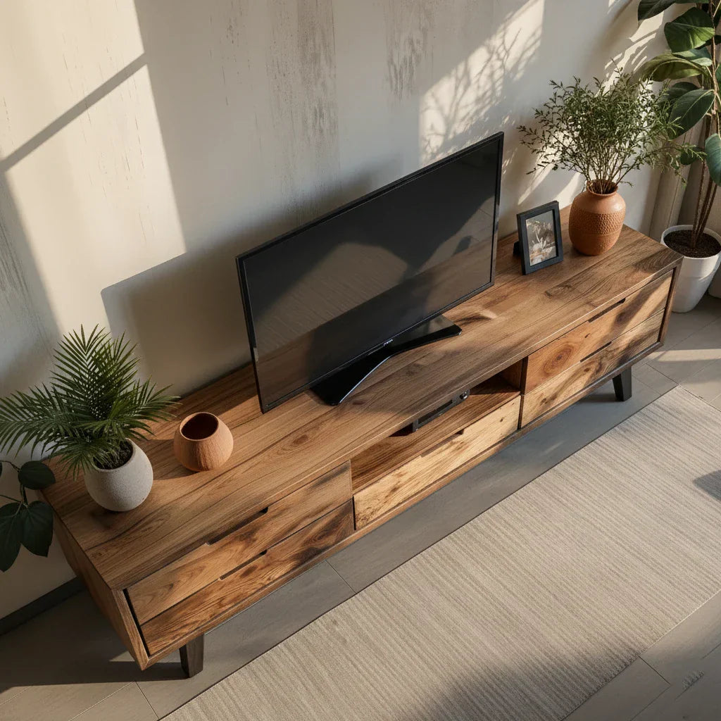 Solid Wood Media Console with Natural Grain for Modern Living Rooms