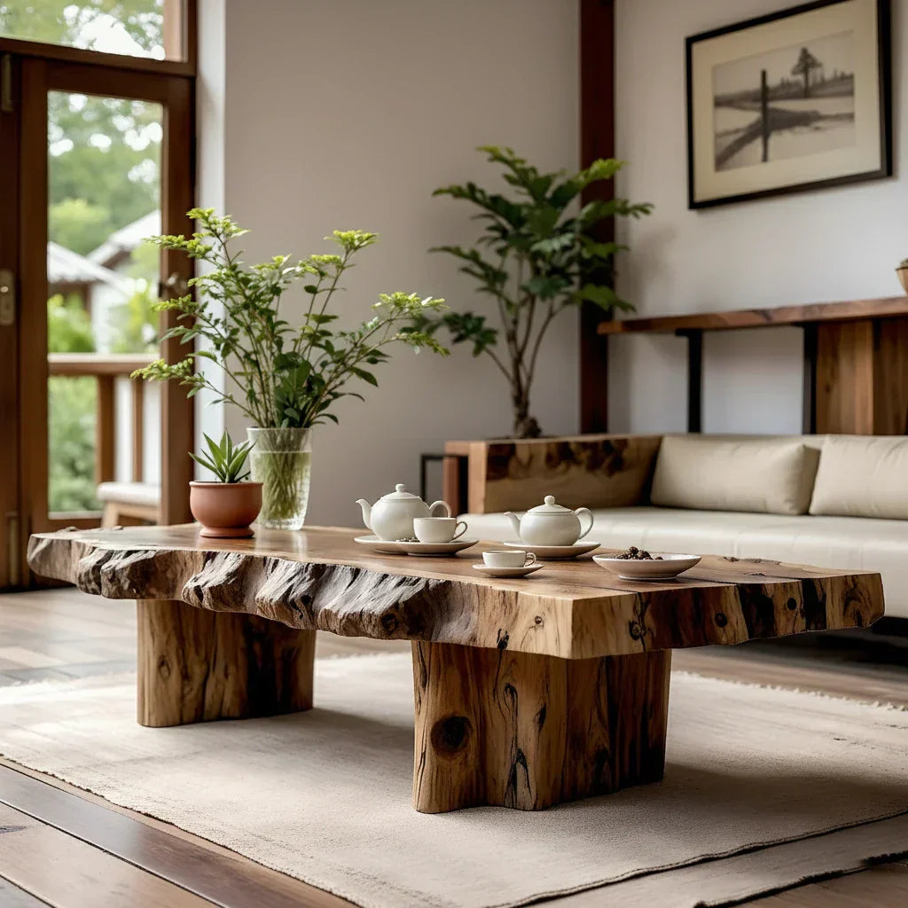 Live Edge Solid Wood Coffee Table for Zen Living Room