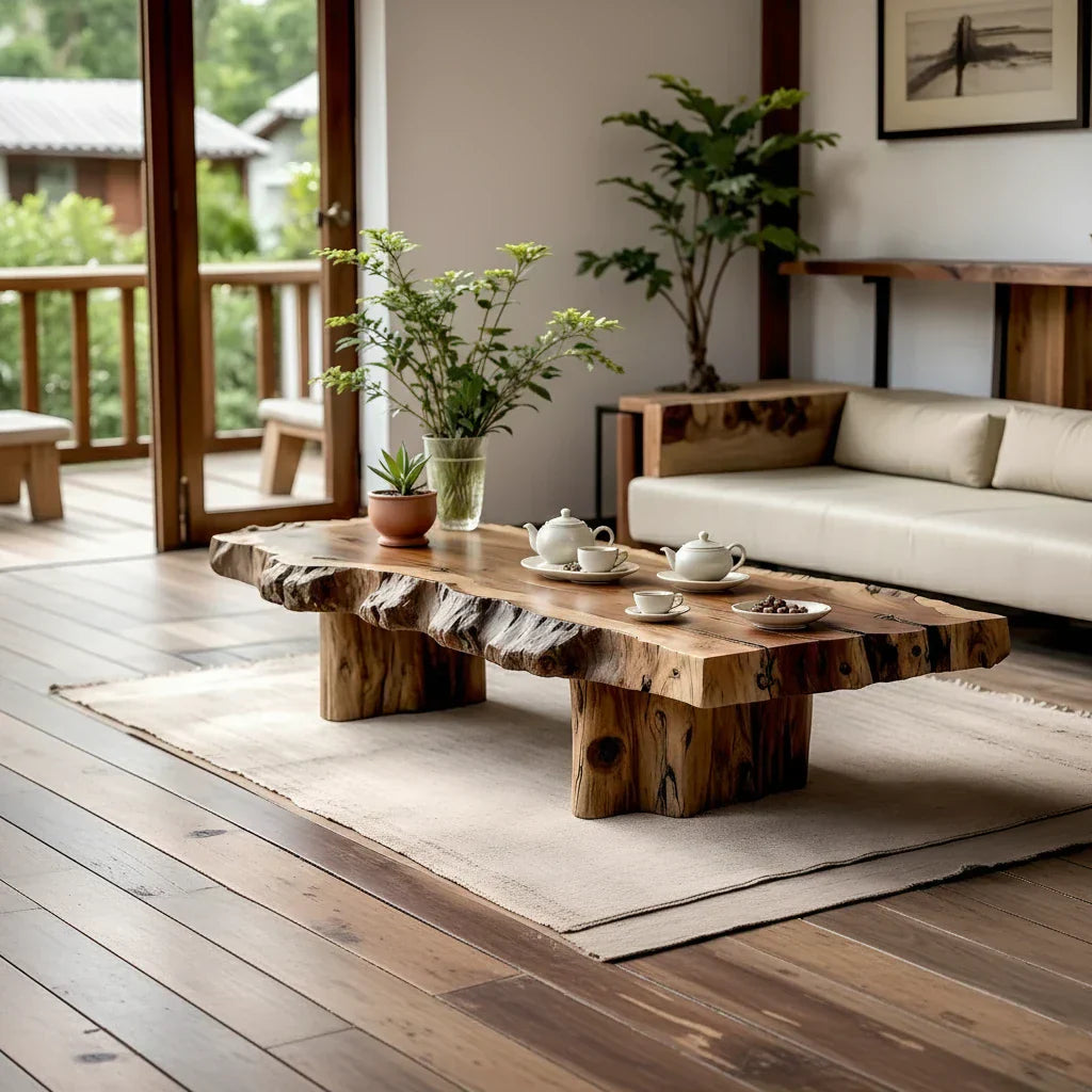 Live Edge Solid Wood Coffee Table for Zen Living Room