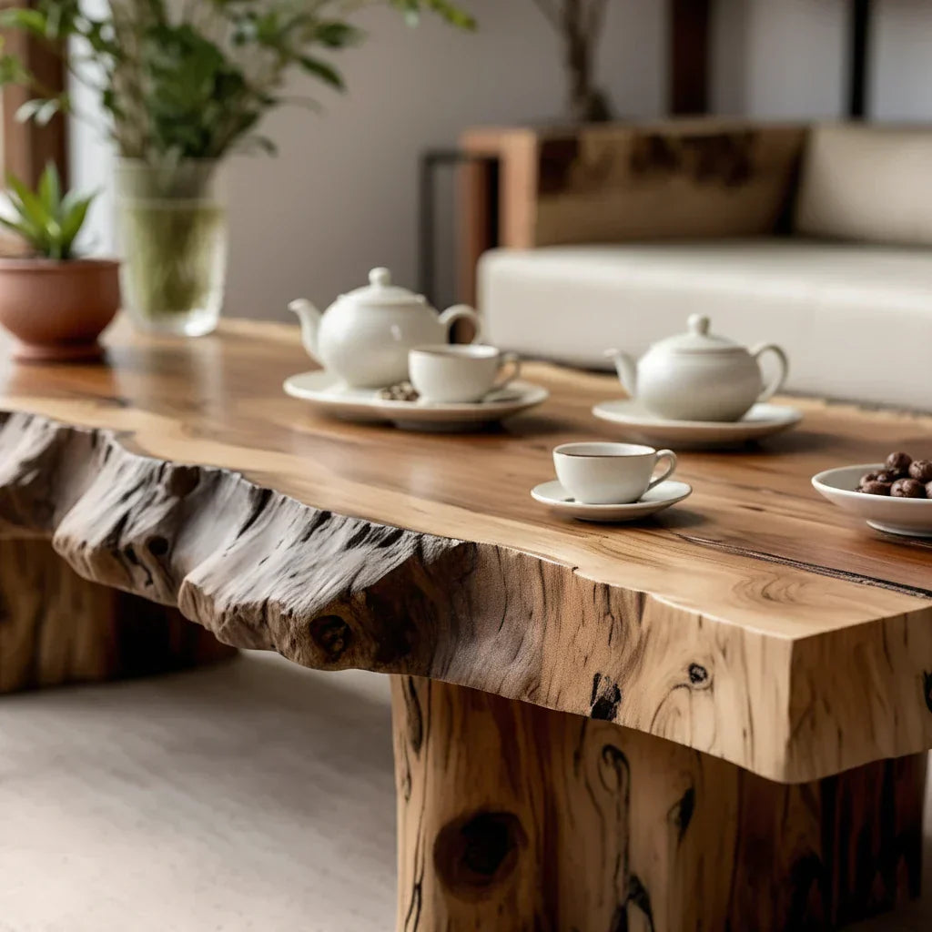 Live Edge Solid Wood Coffee Table for Zen Living Room