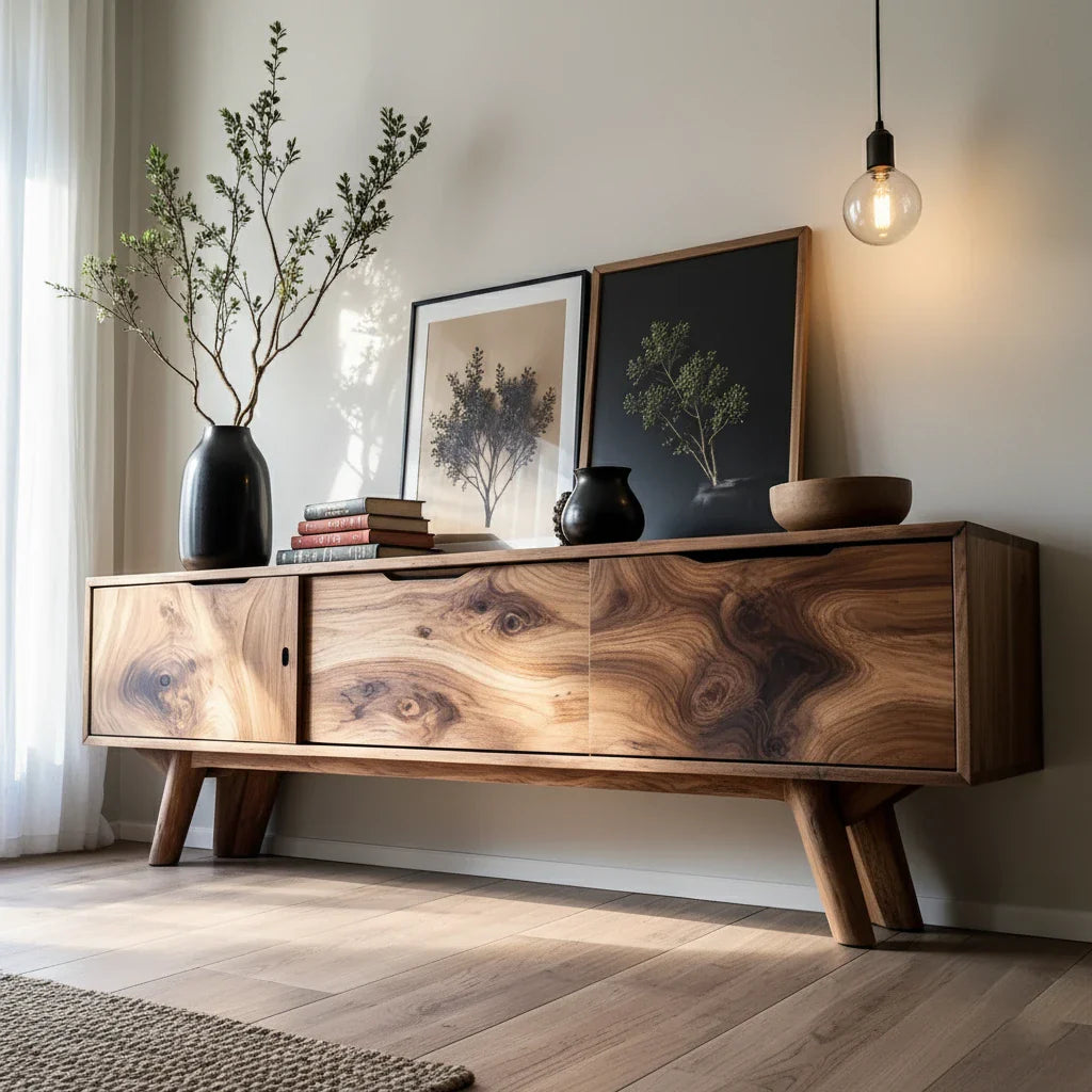 Solid Wood Sideboard with Sculptural Grain and Low Modern Profile