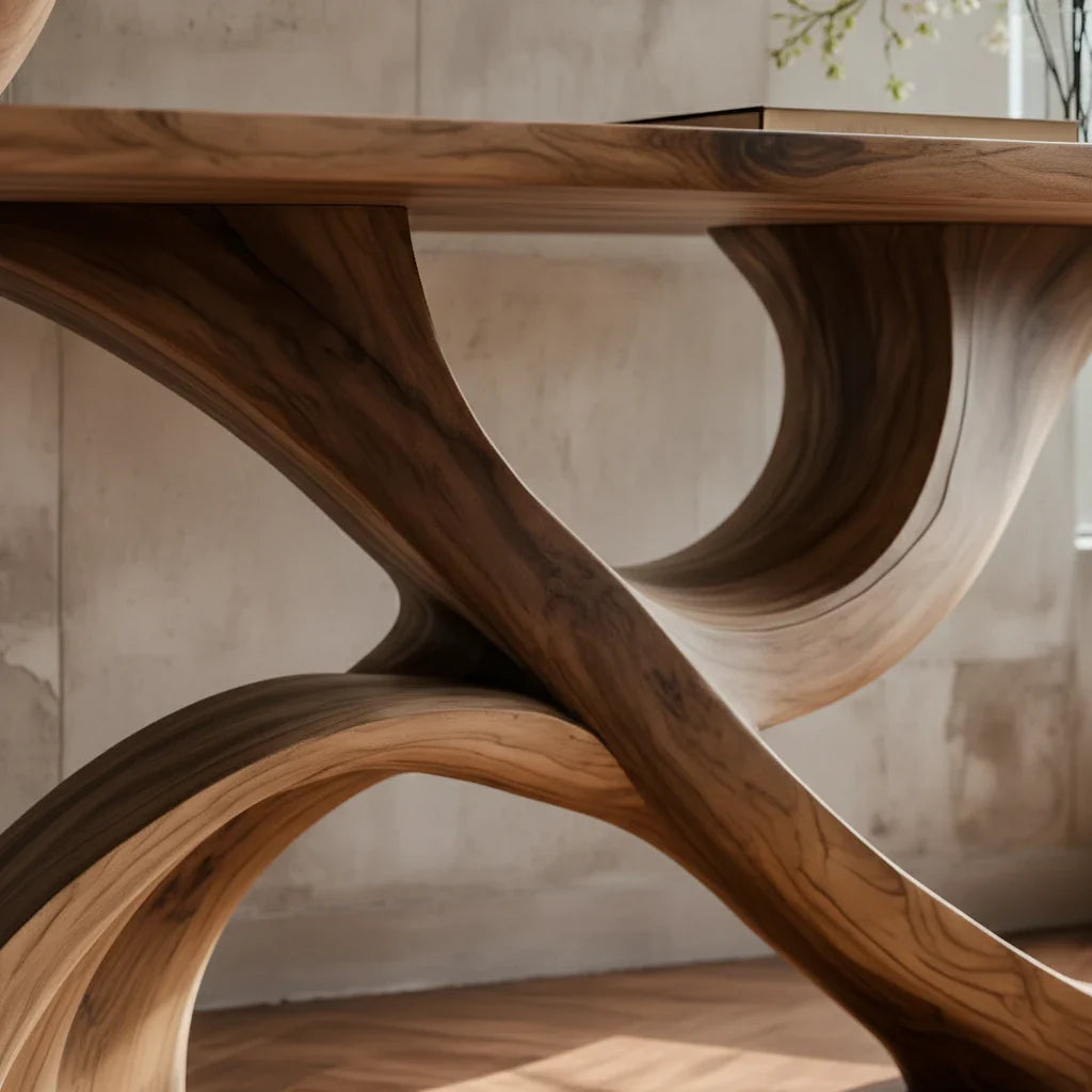Contemporary Sculptural Solid Wood Console Table with Curved Arch Base