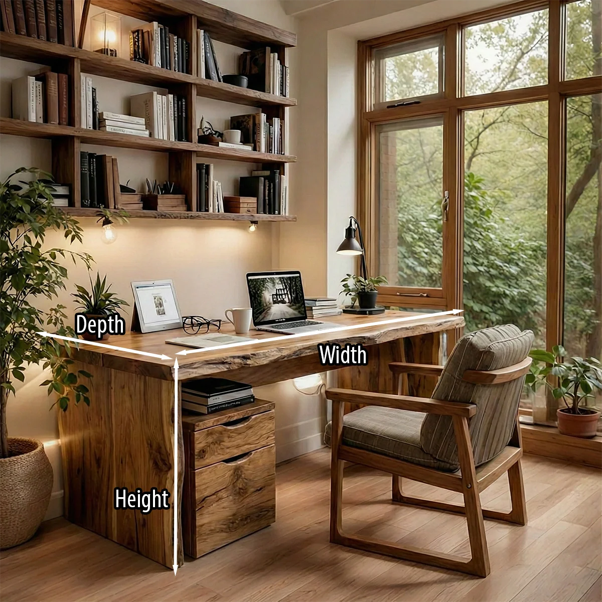 Live Edge Wood Desk with Drawer Handmade Solid Wood Office Table Rustic Natural Writing Desk