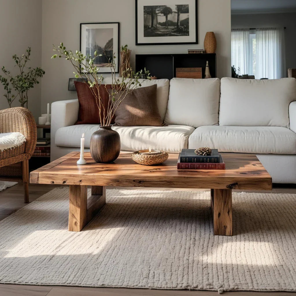 Solid Wood Rectangular Coffee Table for Cozy Living Rooms