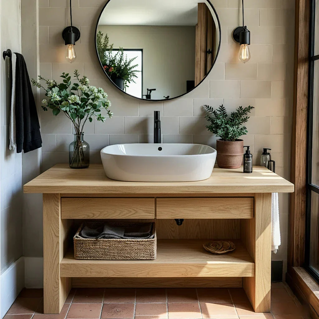 Rustic Solid Wood Washstand for Modern Bathrooms