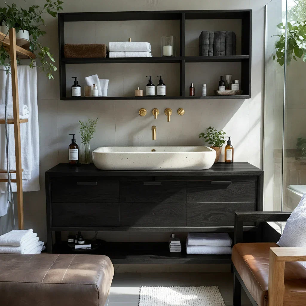 Solid Wood Bathroom Vanity with Drawers and Open Shelf for Spa Style