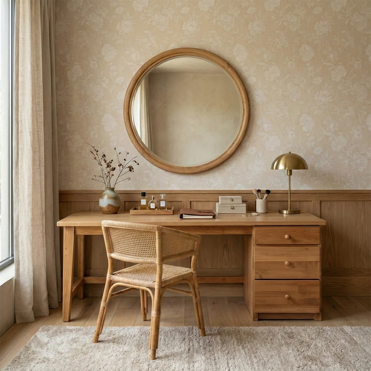 Minimalist Solid Wood Desk with Drawers Handmade Wooden Office Desk Natural Writing Table with Storage