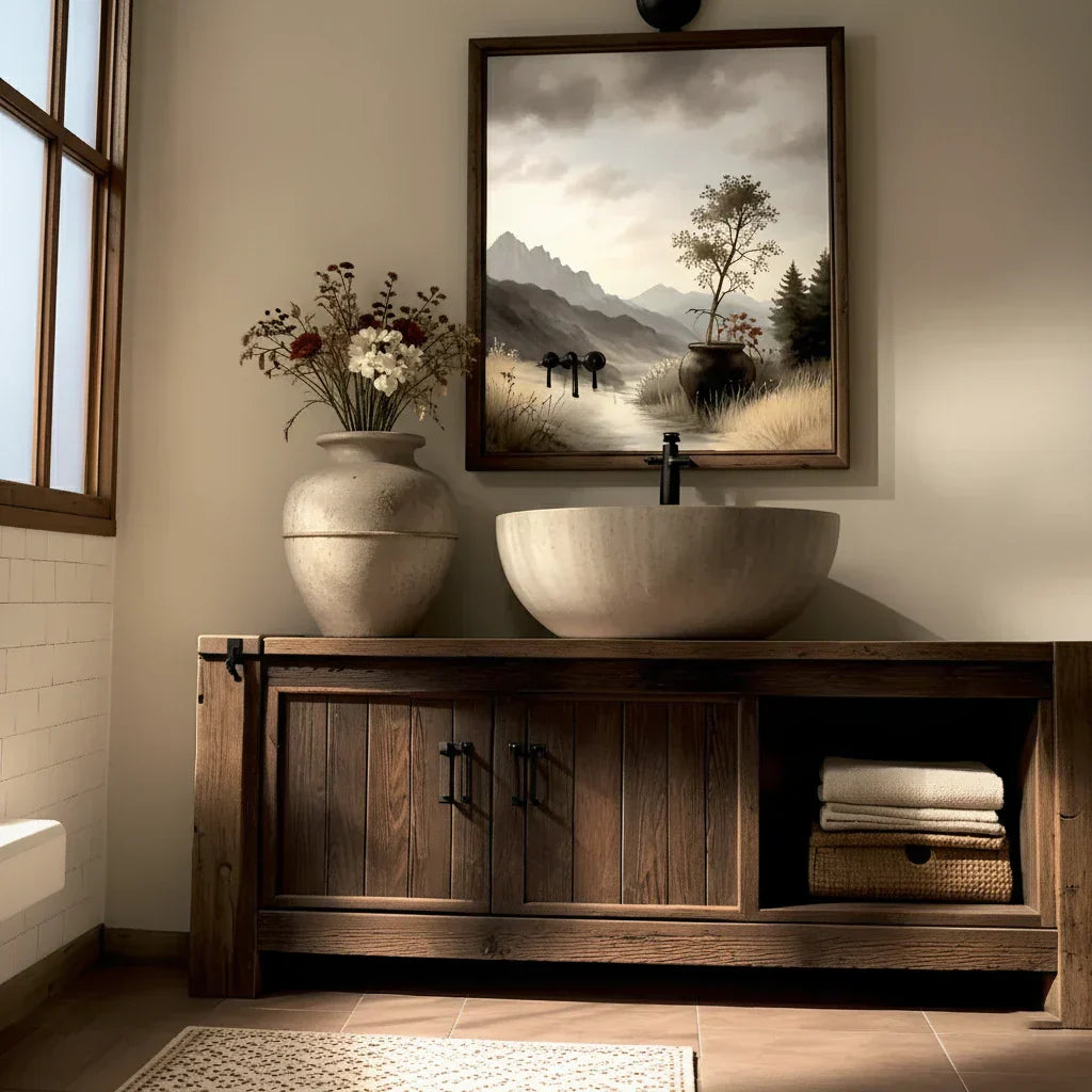 Solid Wood Bathroom Vanity and Open Storage