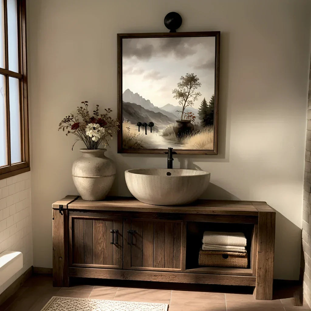 Solid Wood Bathroom Vanity and Open Storage