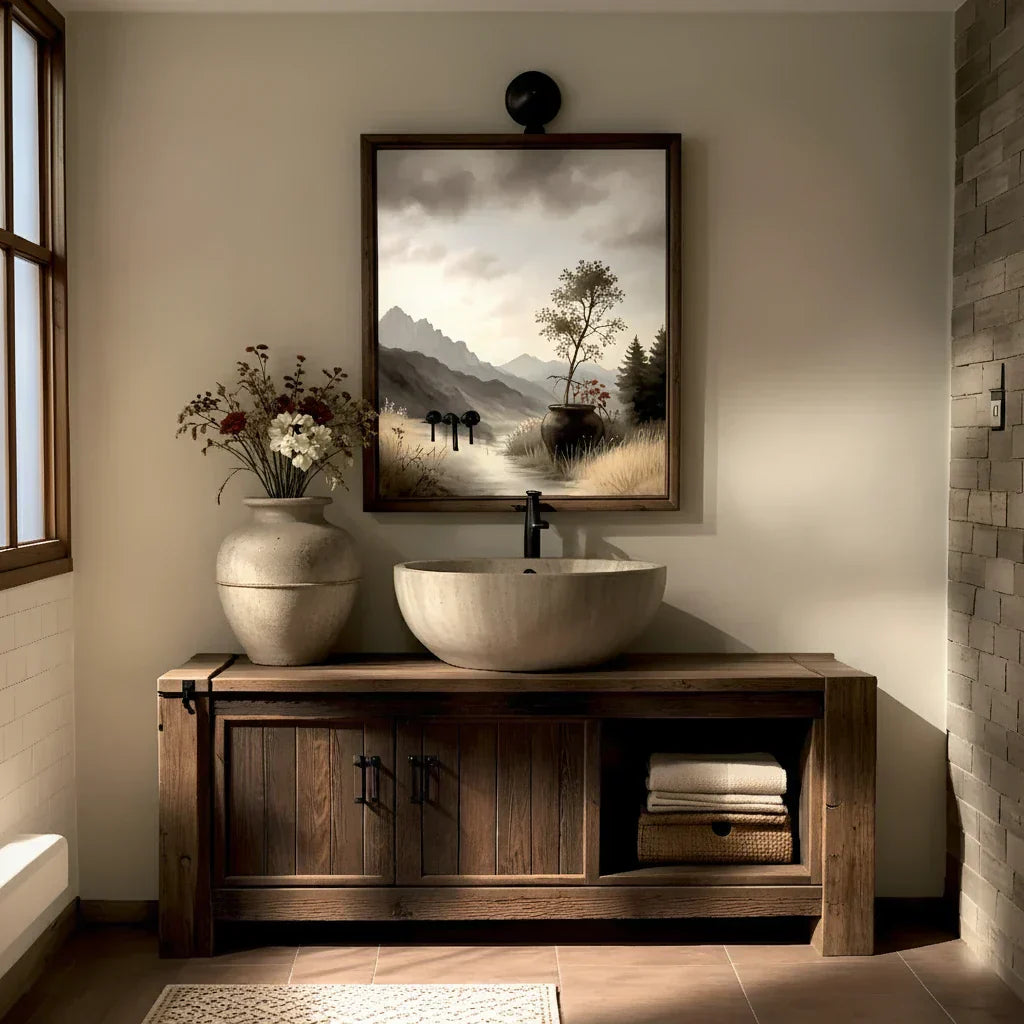 Solid Wood Bathroom Vanity and Open Storage