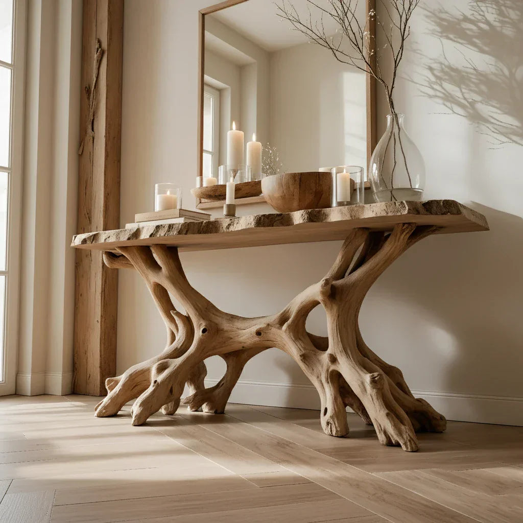 Solid Wood Root Console Table for Modern Entryway Decor