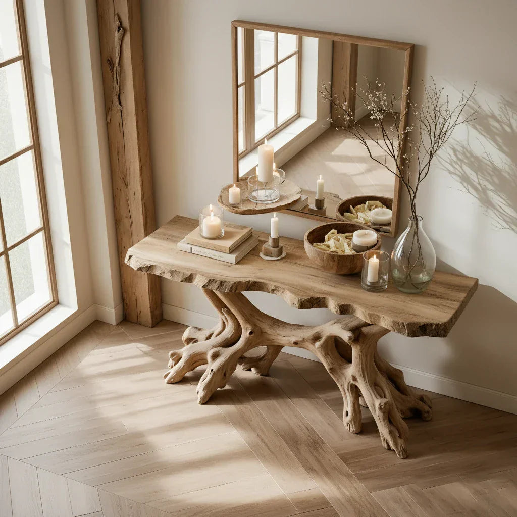 Solid Wood Root Console Table for Modern Entryway Decor