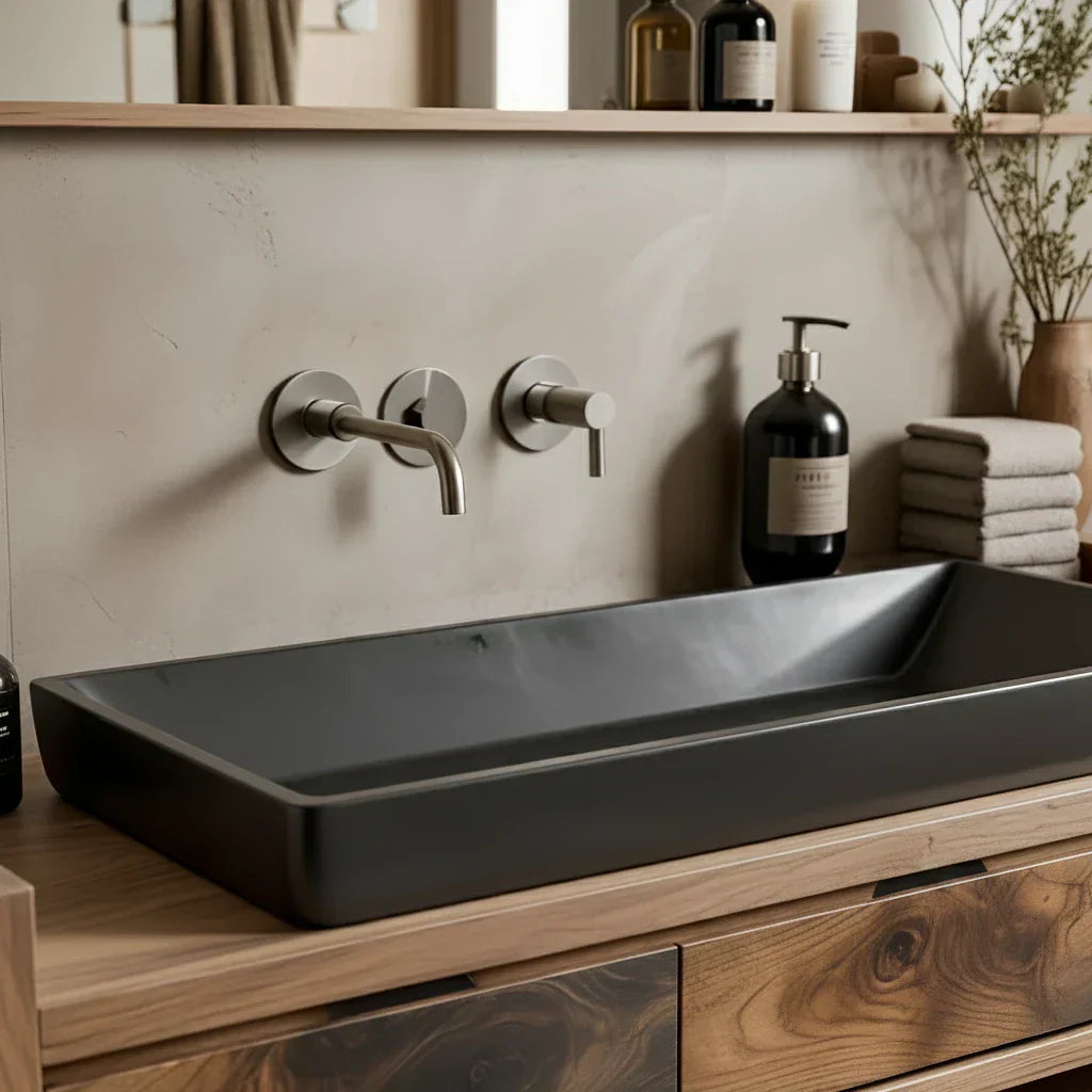 Solid Wood Bathroom Vanity with Three Drawers and Open Shelves
