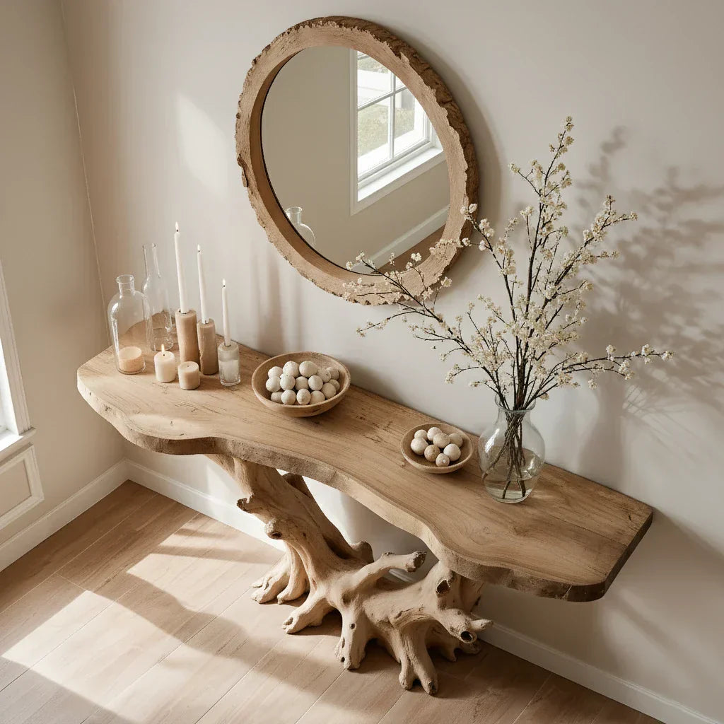 Natural Solid Wood Branch Console Table for Organic Entryway
