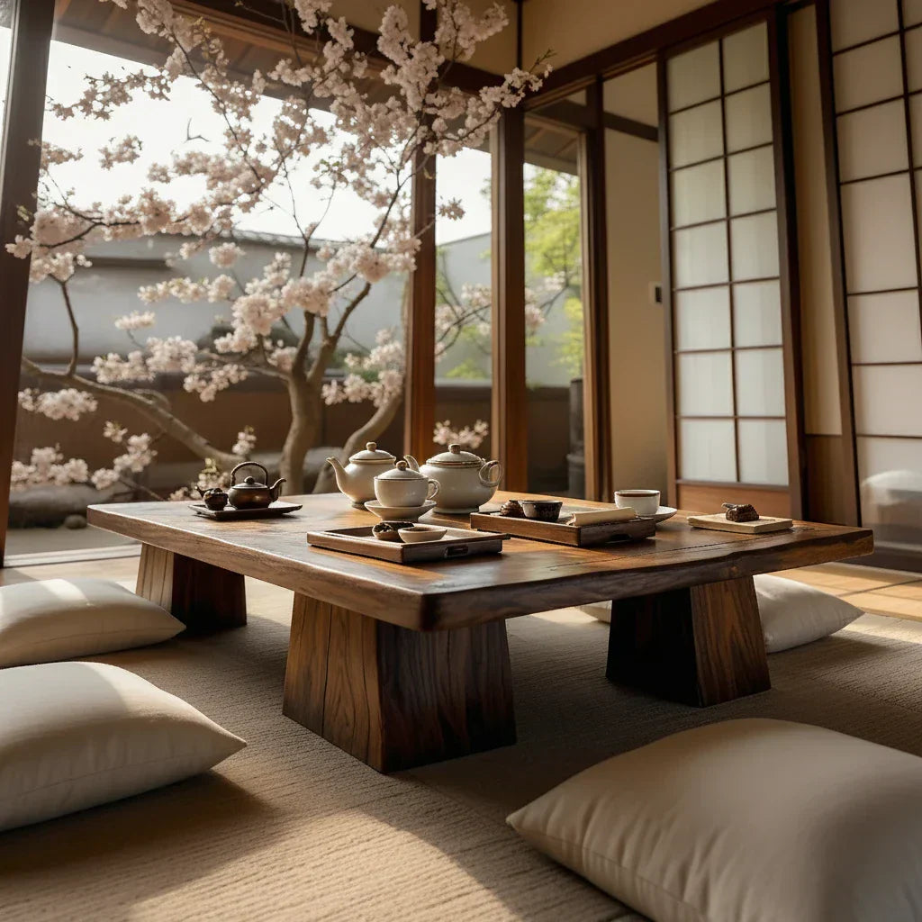 Solid Wood Japanese Tea Table for Zen Tatami Rooms