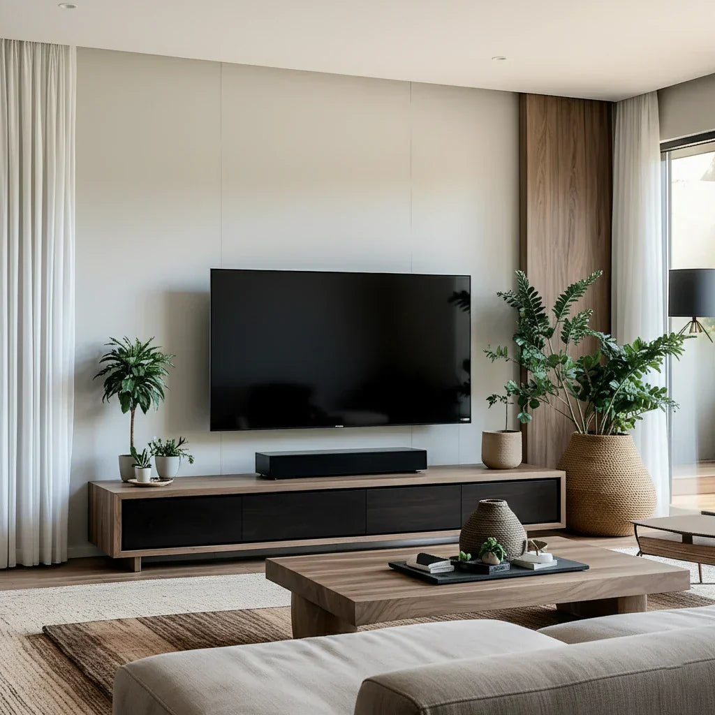 Solid Wood Media Console with Dark Fronts for Modern Living
