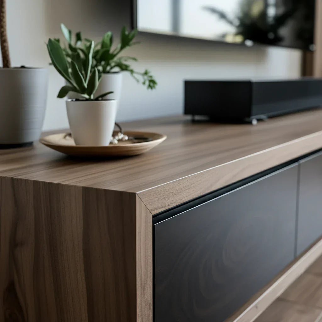 Solid Wood Media Console with Dark Fronts for Modern Living
