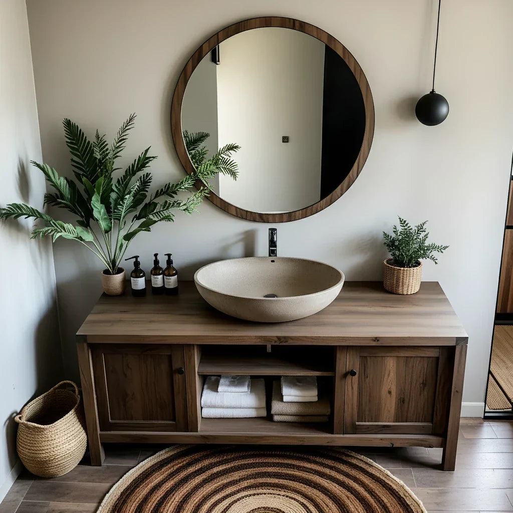 Long Solid Wood Bathroom Vanity with Open Shelf for Spa-Inspired Decor