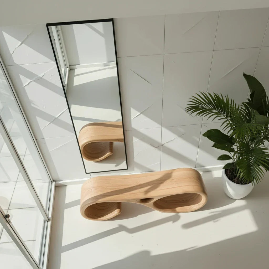 Sculptural Solid Wood Bench with Loop Form for Modern Entryways