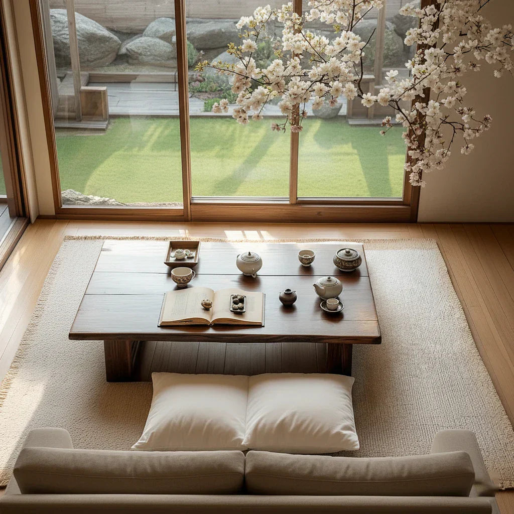 Solid Wood Floor Tea Table for Japanese-Style Living Spaces