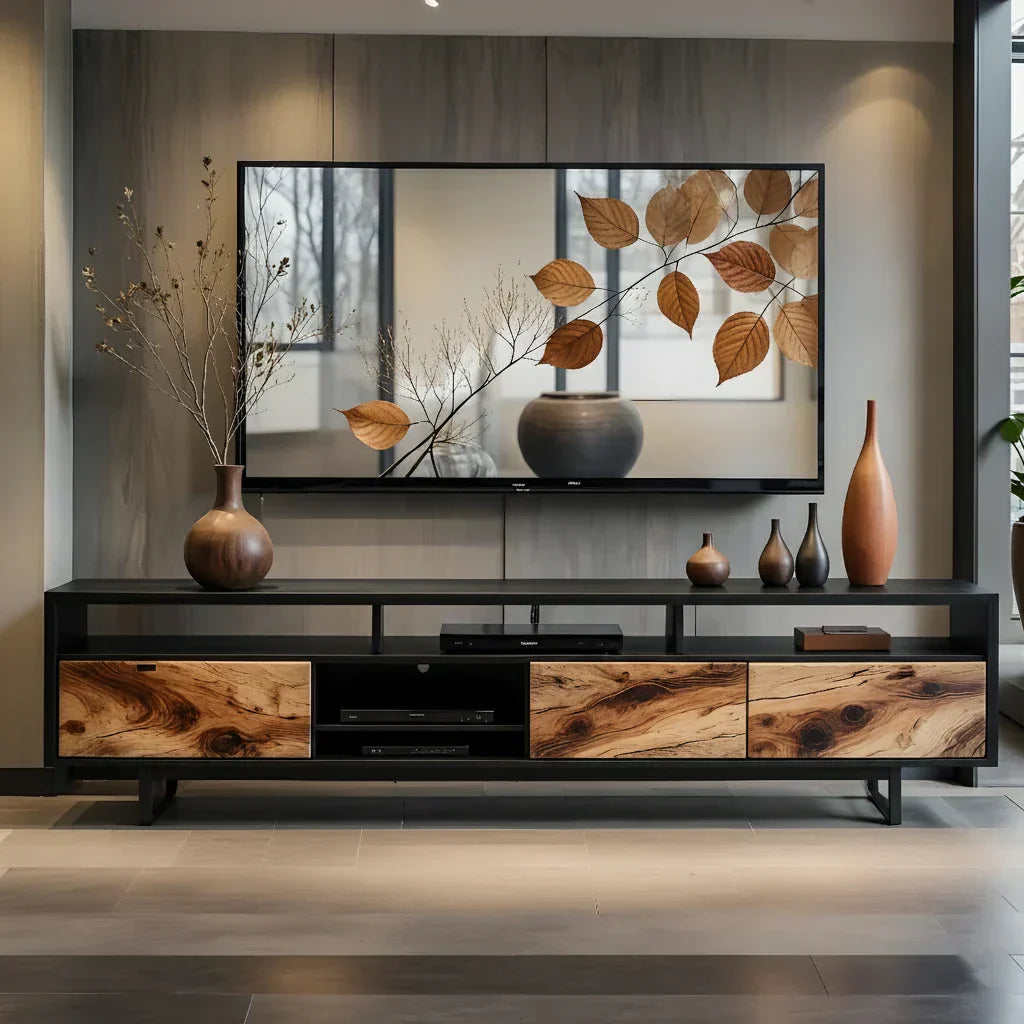 Solid Wood and Metal TV Console for a Modern Media Wall