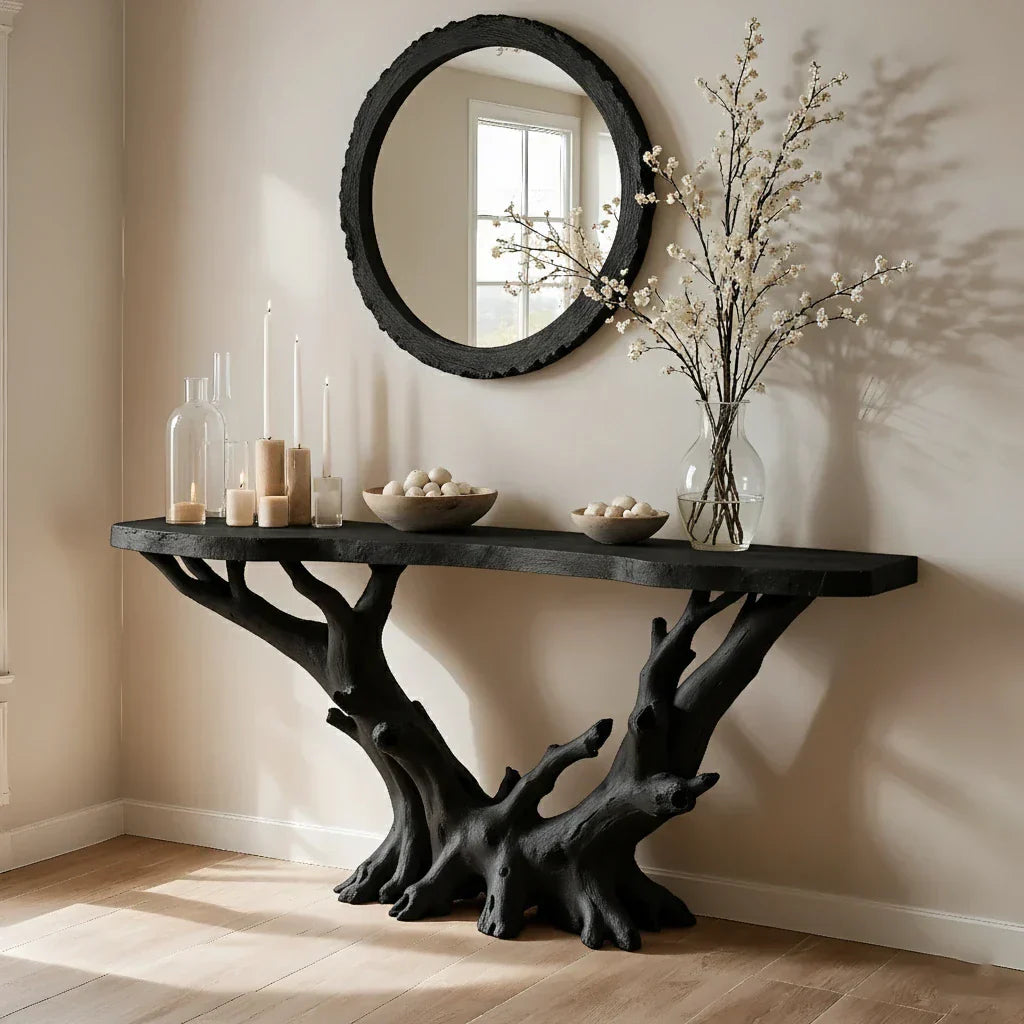 Natural Solid Wood Branch Console Table for Organic Entryway