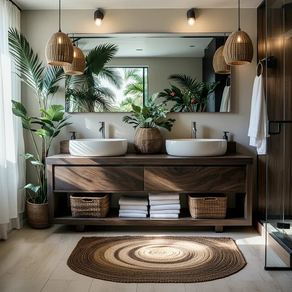 Solid-Wood Double Vanity for Tropical Spa Bathrooms