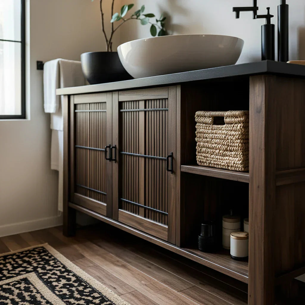 Solid Wood Fluted Bathroom Vanity for Modern Interiors