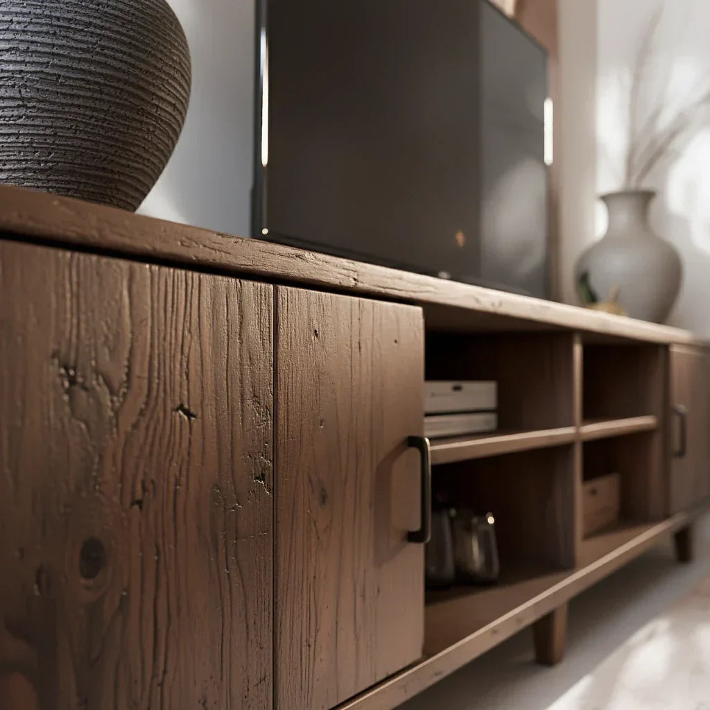 Mid-Century Media Console with Enclosed Storage & Open Shelves