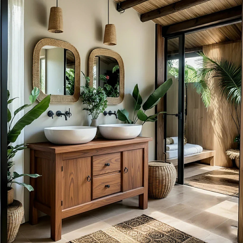 Solid-Wood Vanity for Tropical Spa Bathrooms