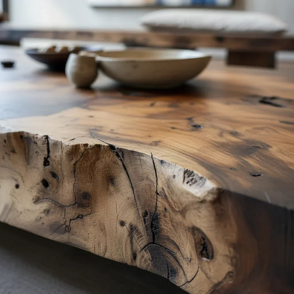 Sculptural Live-Edge Solid-Wood Coffee Table for Modern Tea Rooms