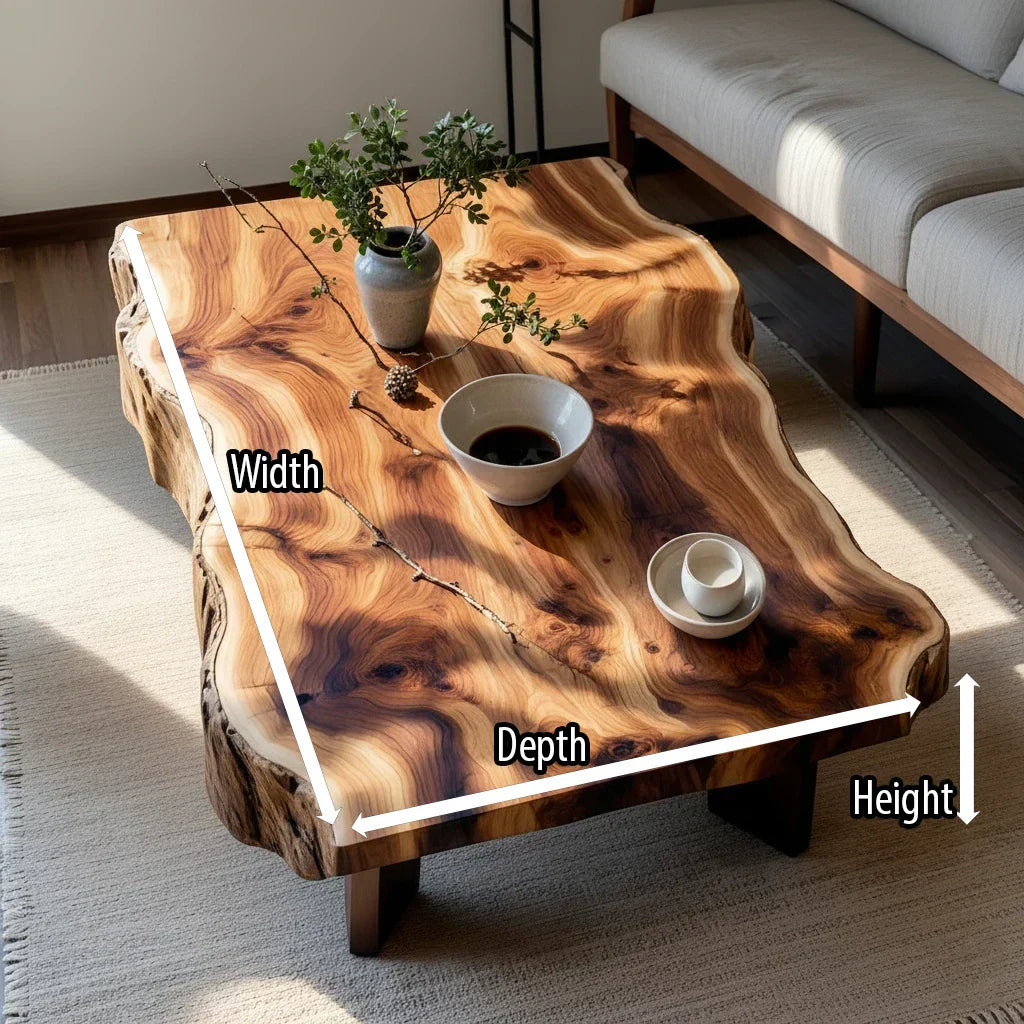 Organic Live-Edge Solid-Wood Coffee Table for Artful Living Spaces