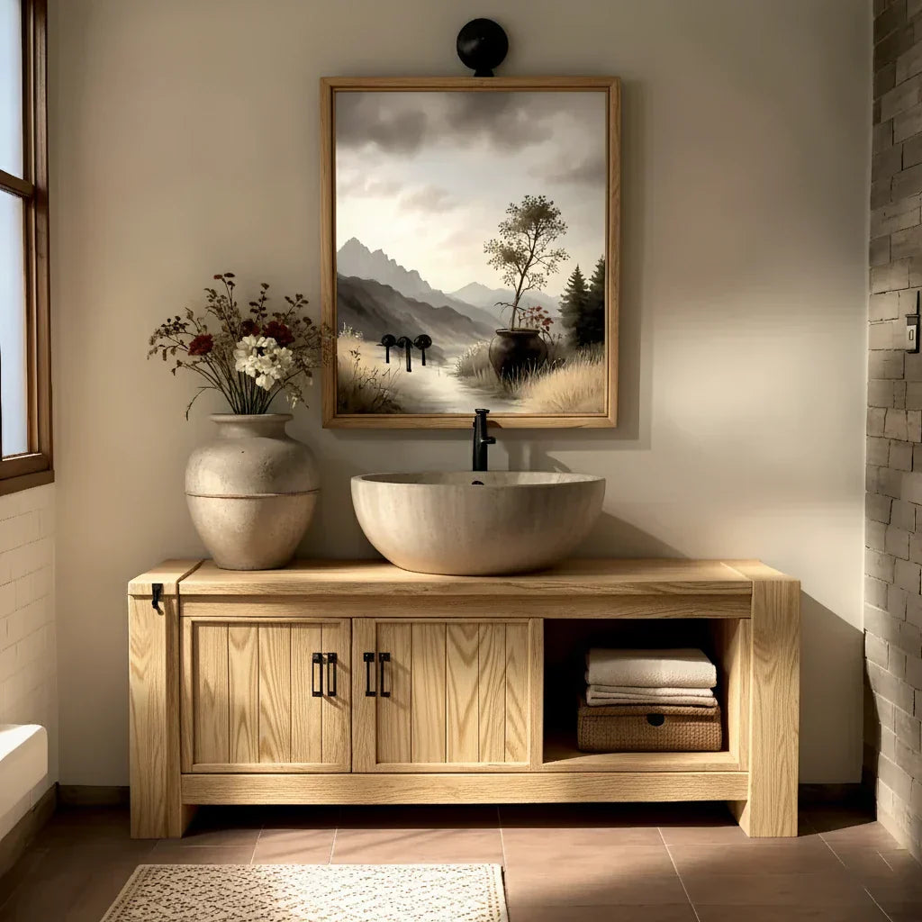 Solid Wood Bathroom Vanity and Open Storage