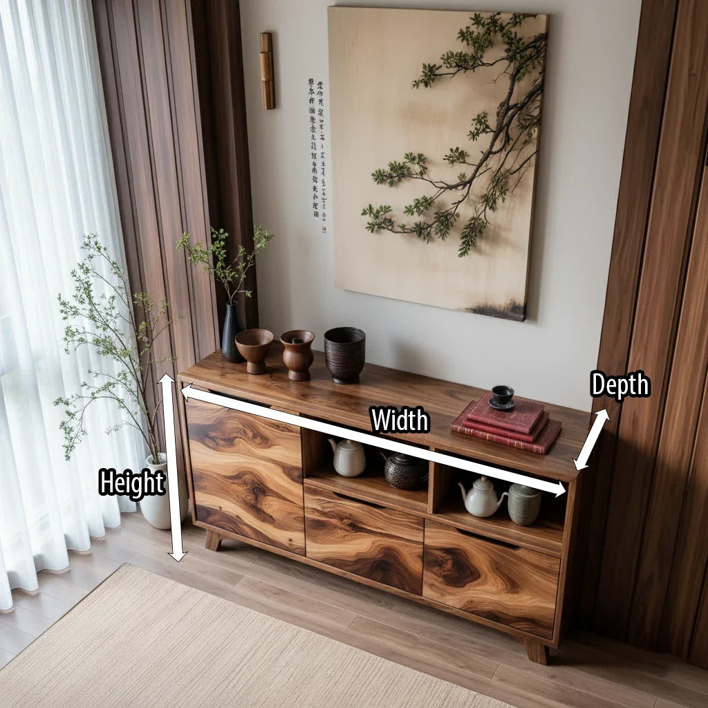 Solid Wood Storage Sideboard with Sculptural Grain for Modern Interiors