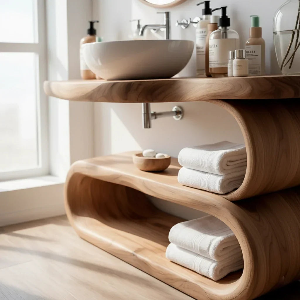 Solid Wood Vanity with Loop Open Shelf for Modern Bathrooms