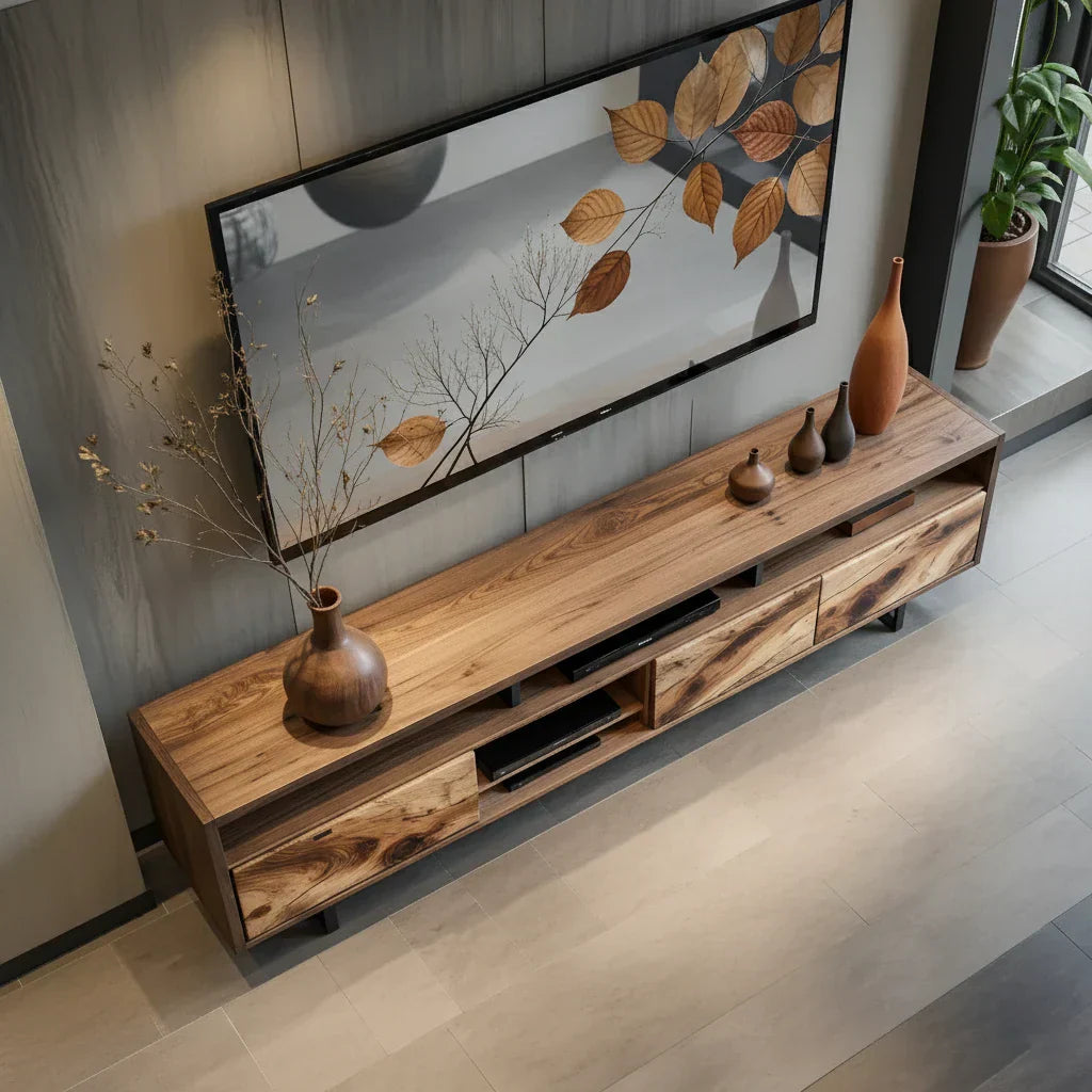 Solid Wood and Metal TV Console for a Modern Media Wall