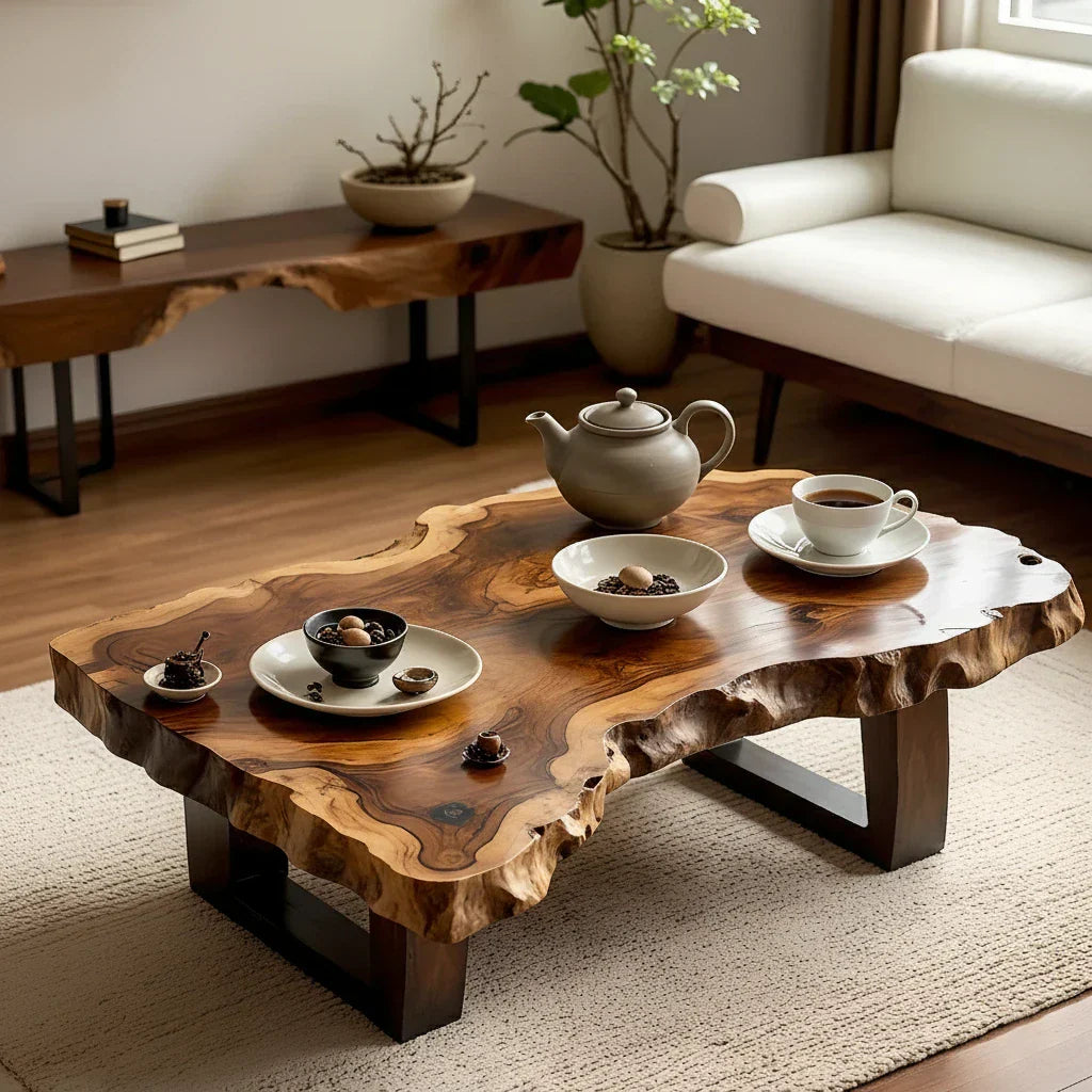 Organic Live-Edge Solid Wood Coffee Table for Contemporary Living