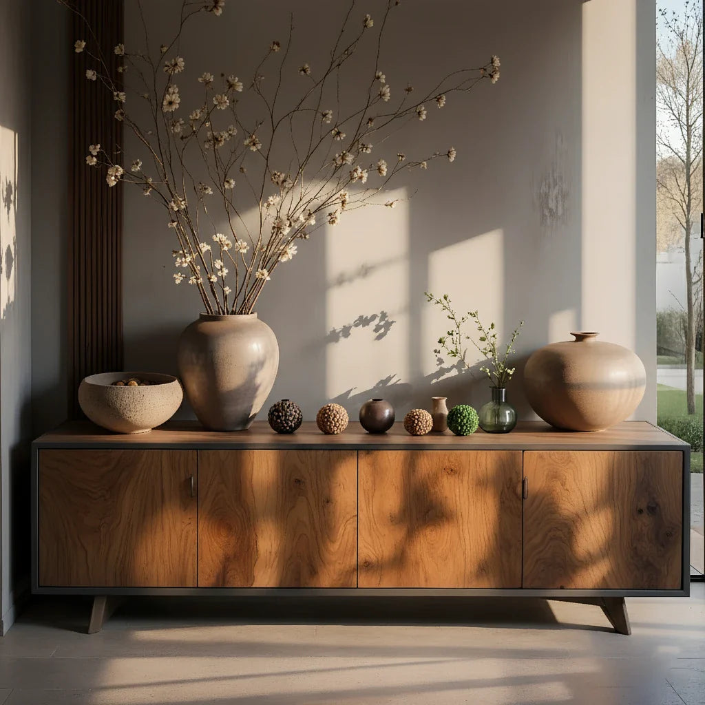 Handcrafted Solid Wood Console Cabinet with Organic Modern Silhouette