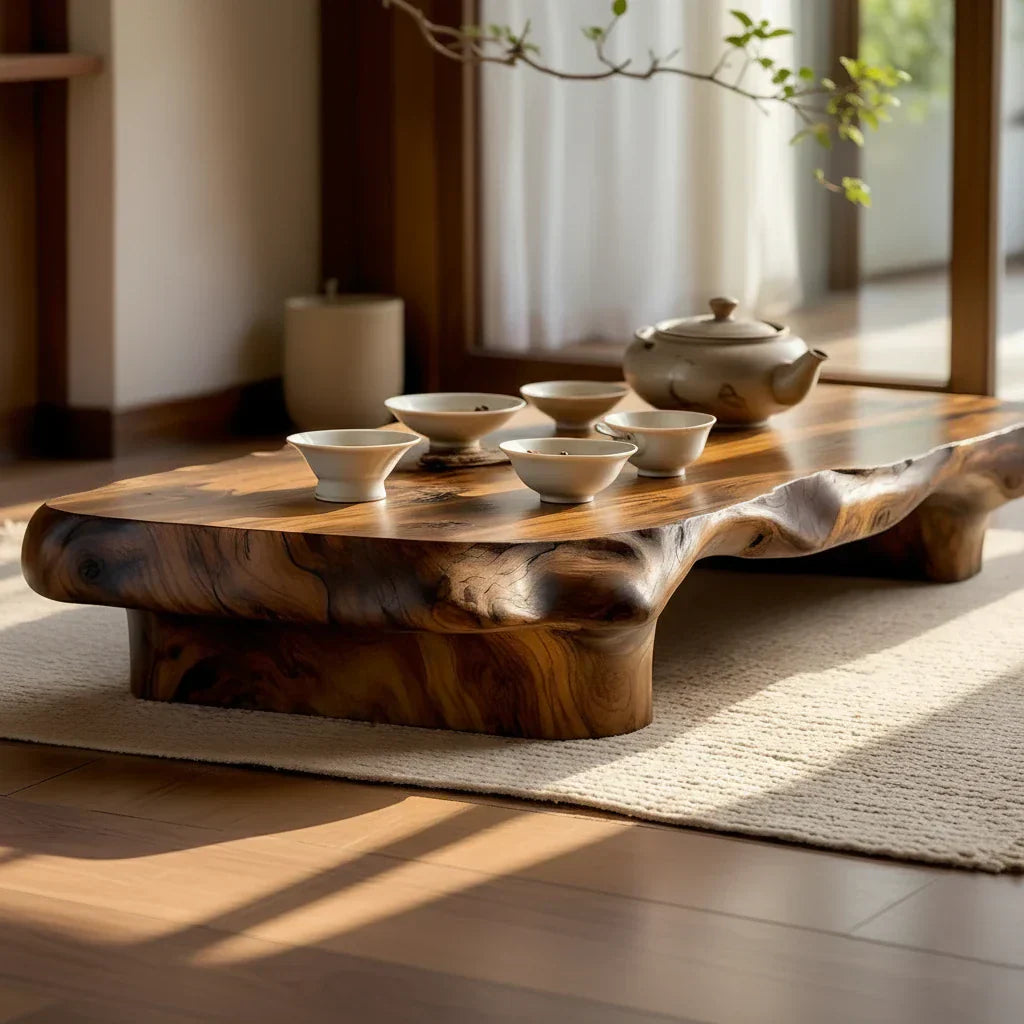 Low Solid Wood Tea Table for Minimalist Zen Interiors