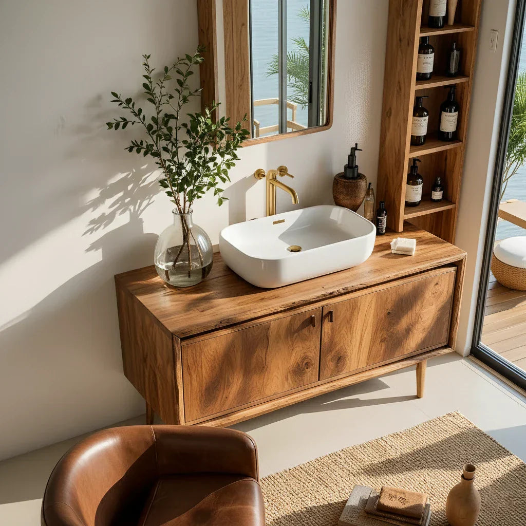Solid Wood Bathroom Vanity with Double Doors for Coastal-Modern Baths