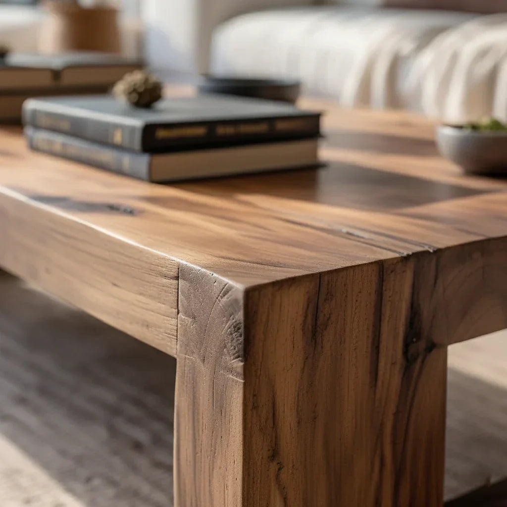 Solid Wood Coffee Table with Open Base for Bright Living Rooms