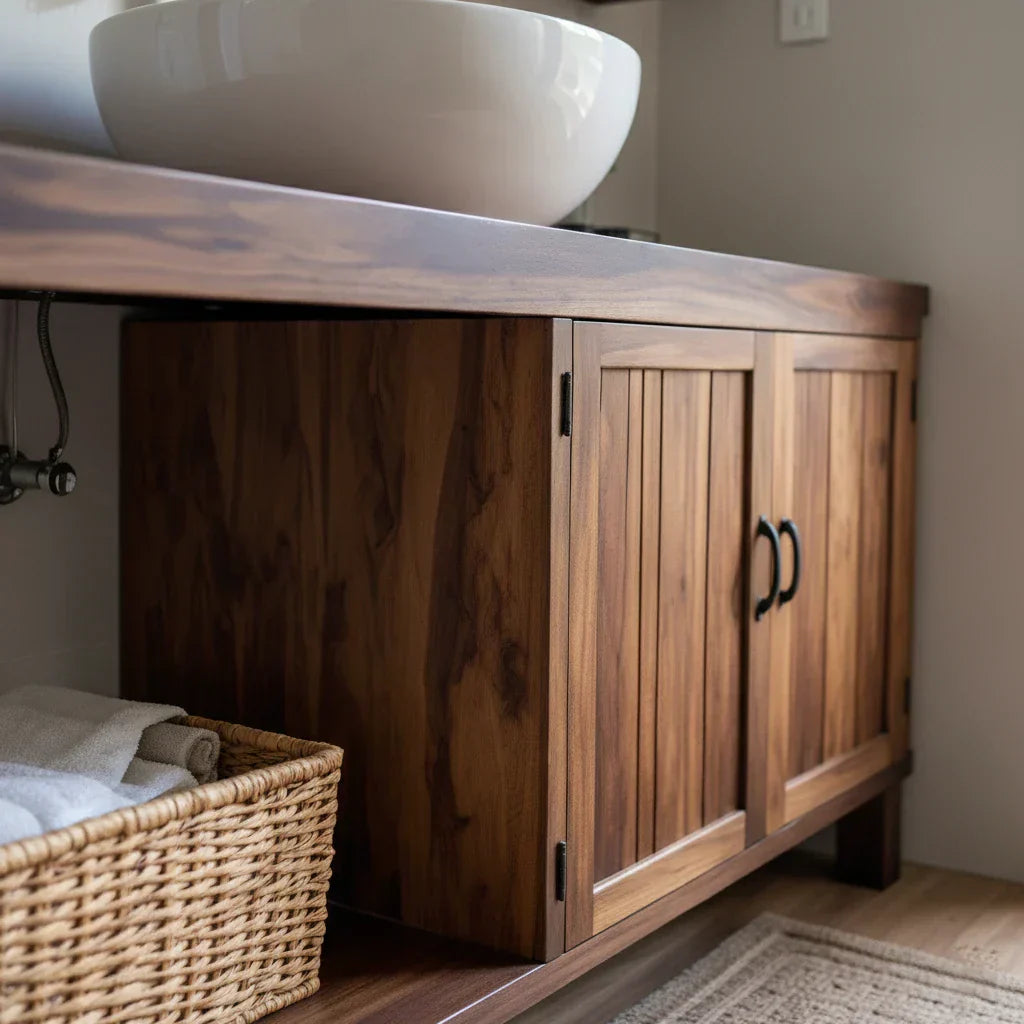 Organic Solid Wood Vanity with Extended Counter for a Calm Bathroom