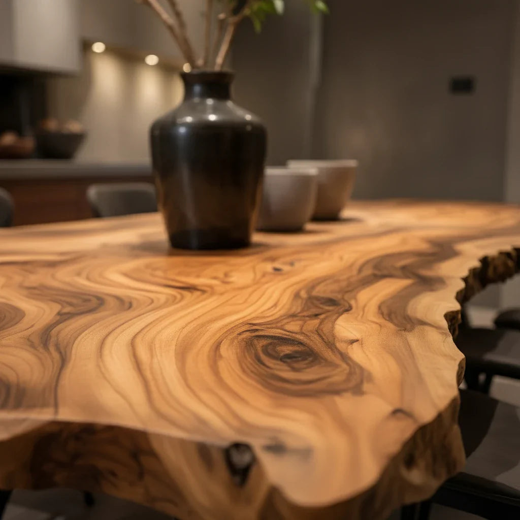 Live Edge Solid Wood Dining Table with Sculptural X Base for Modern Homes
