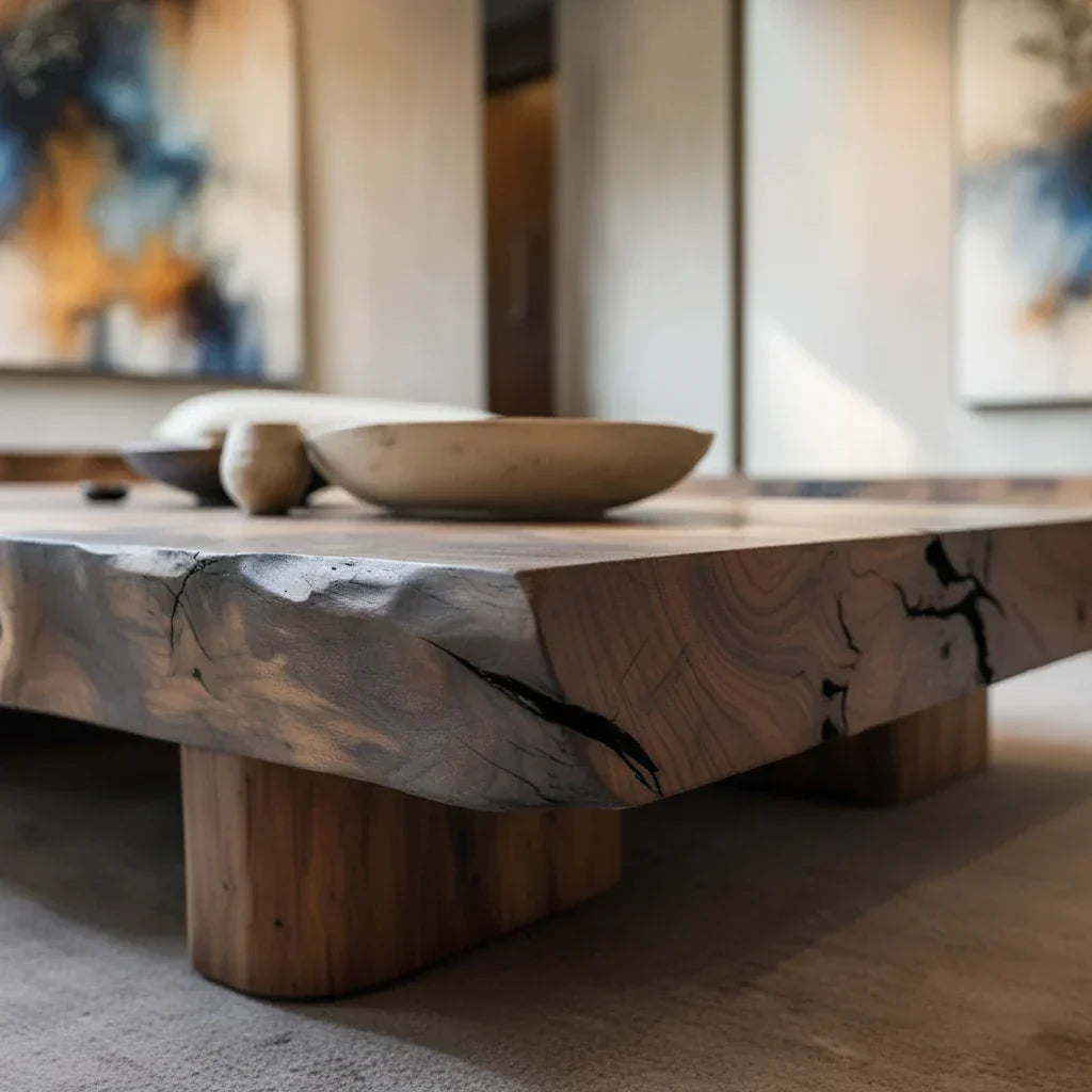 Sculptural Live-Edge Solid-Wood Coffee Table for Modern Tea Rooms