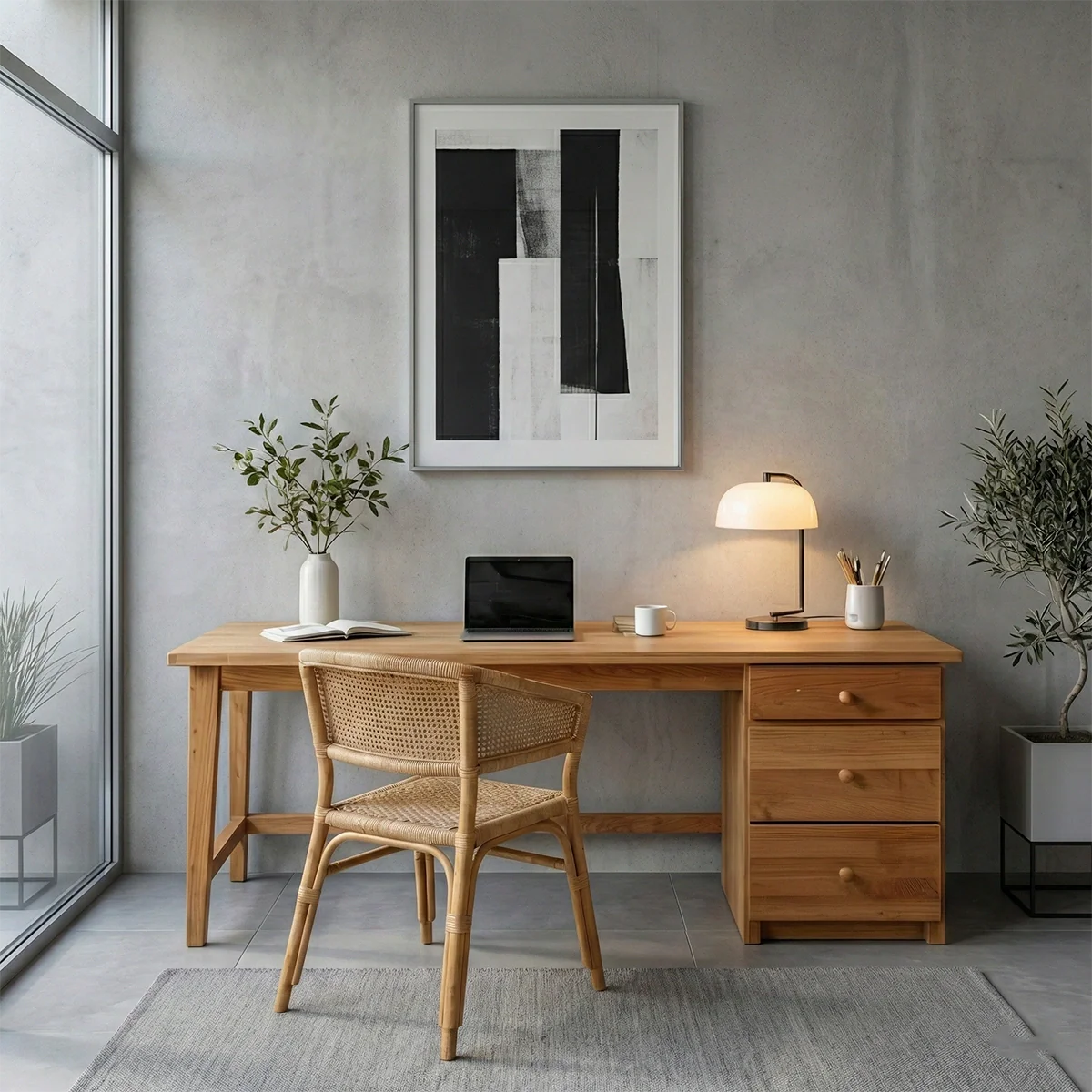 Minimalist Solid Wood Desk with Drawers Handmade Wooden Office Desk Natural Writing Table with Storage