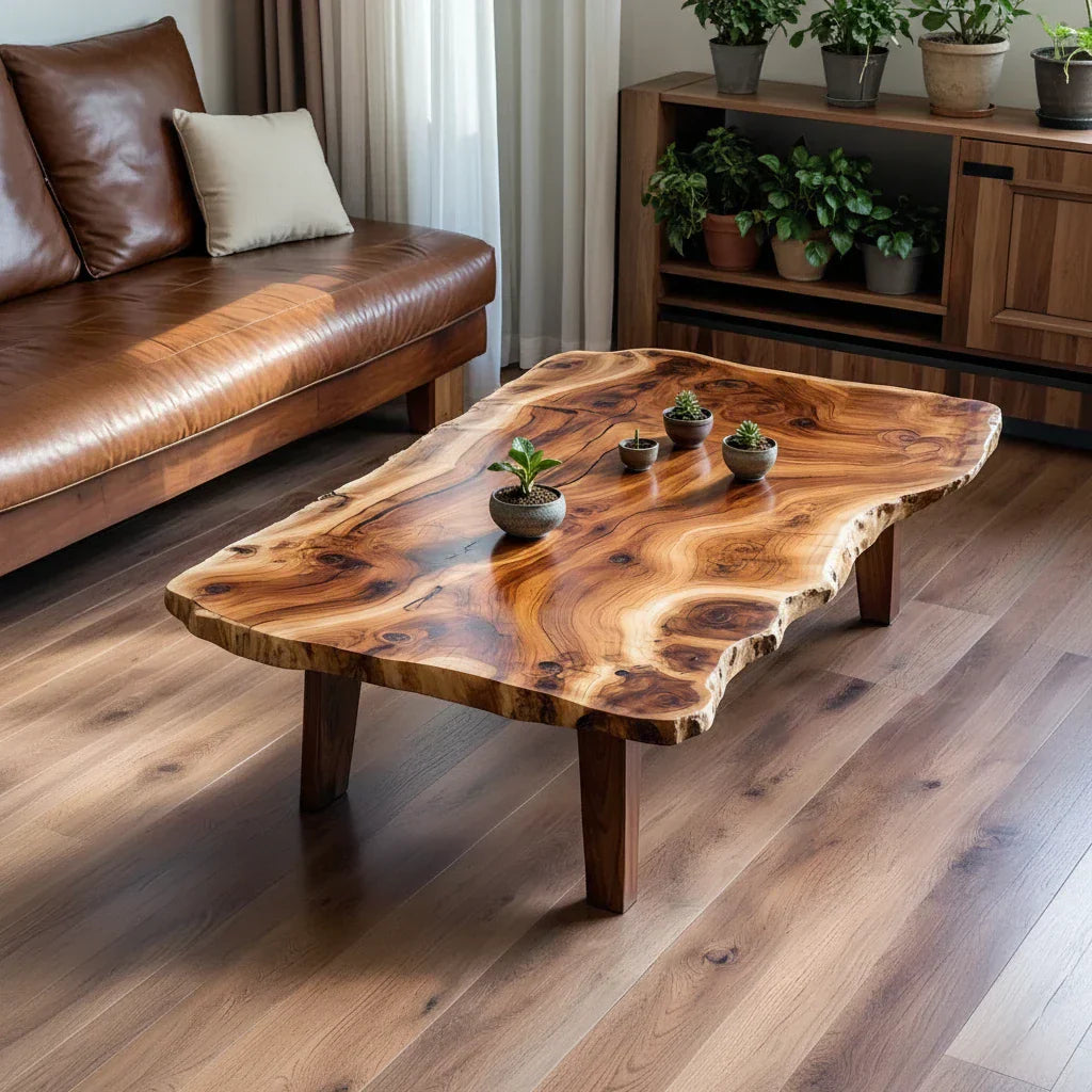 Live-Edge Solid-Wood Coffee Table with Dramatic Grain