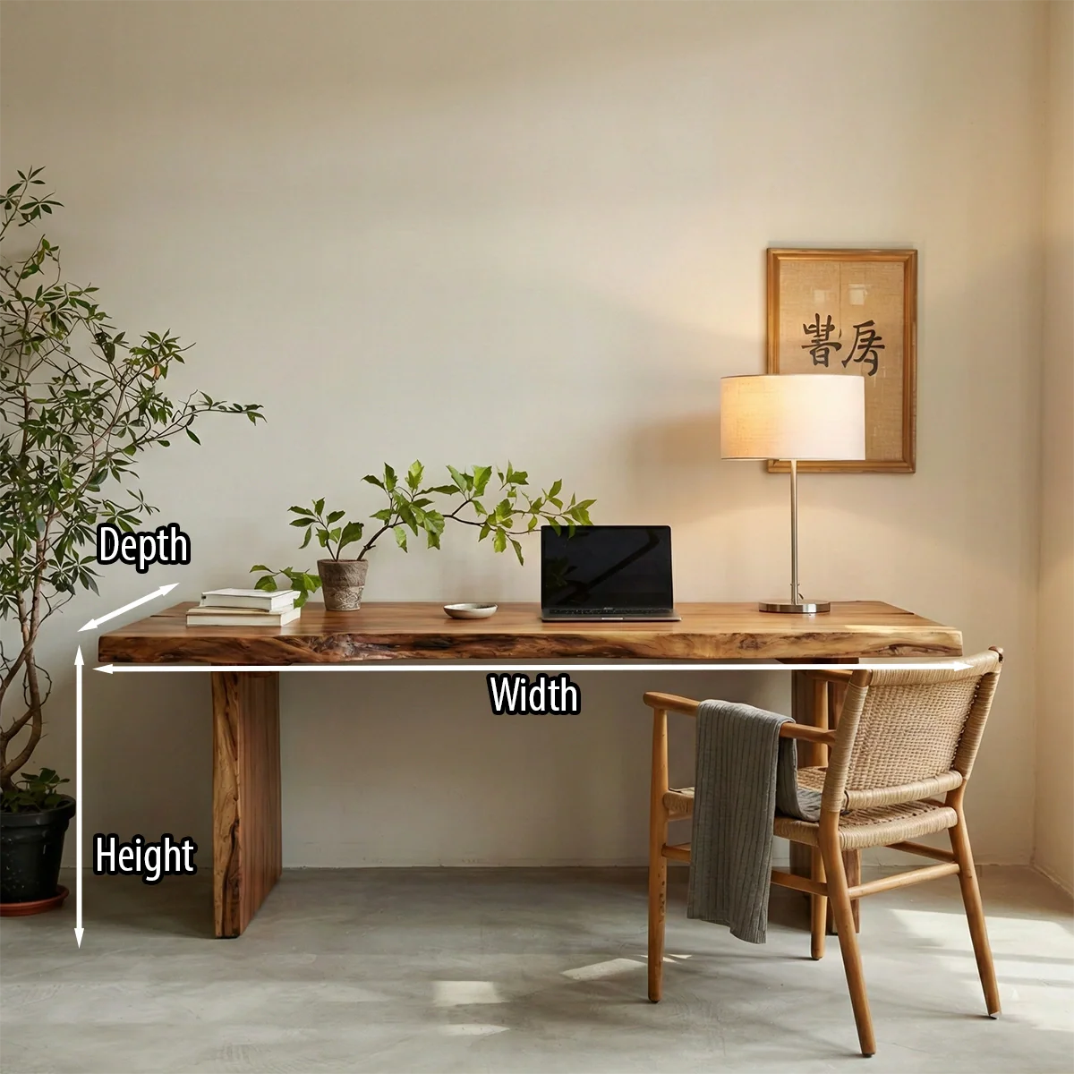 Minimalist Live Edge Wood Desk Handmade Solid Wood Table