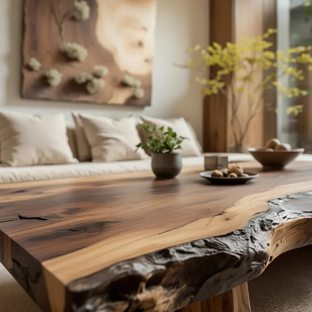 Live Edge Solid Wood Coffee Table for Modern Zen Lounges